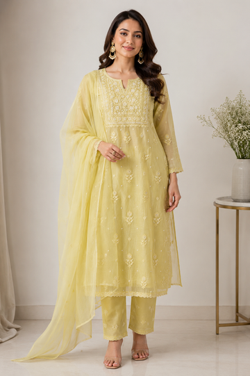 Noor-e-Zard – Pure Mul Chanderi Stitched Suit Set