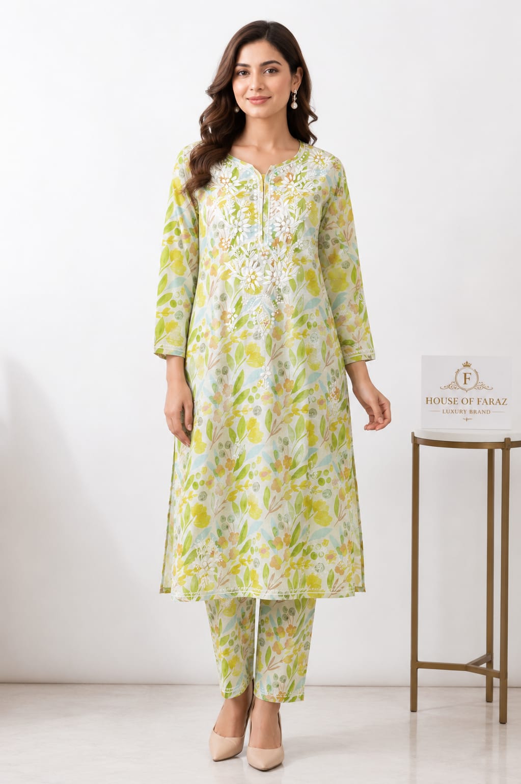 Lime Blossom – Printed Chikankari Co-Ord Set