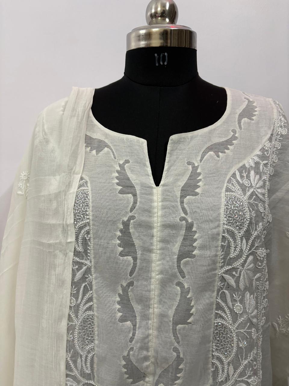 Noor-e-Ivory Semi-Stitched Mul Chanderi Kurta & Dupatta Set