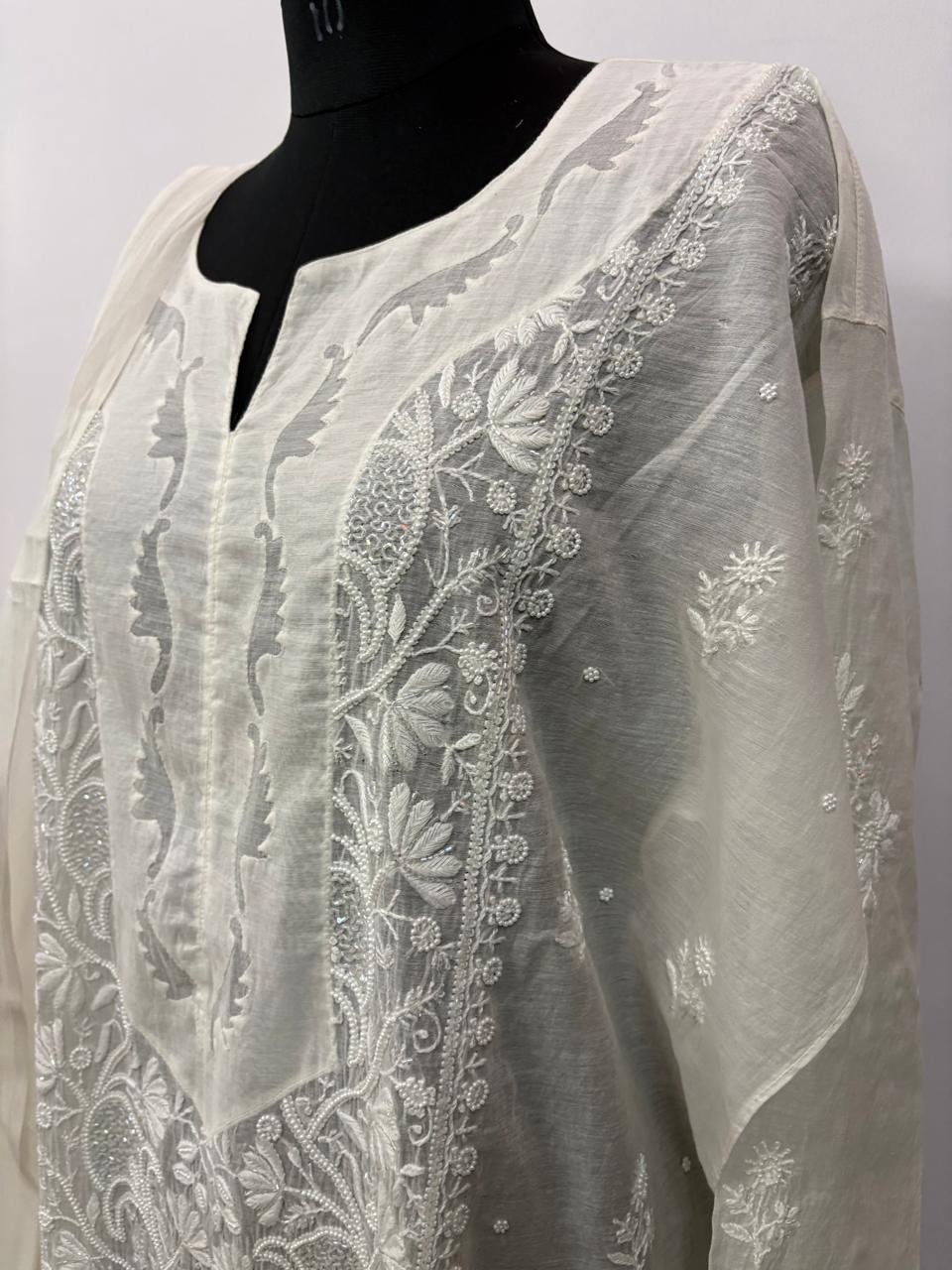 Noor-e-Ivory Semi-Stitched Mul Chanderi Kurta & Dupatta Set