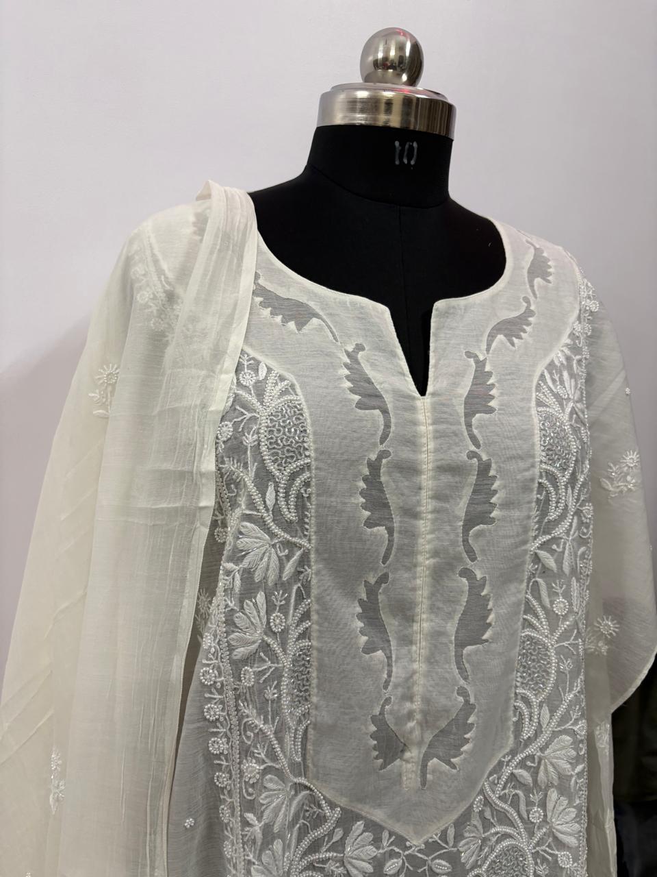 Noor-e-Ivory Semi-Stitched Mul Chanderi Kurta & Dupatta Set