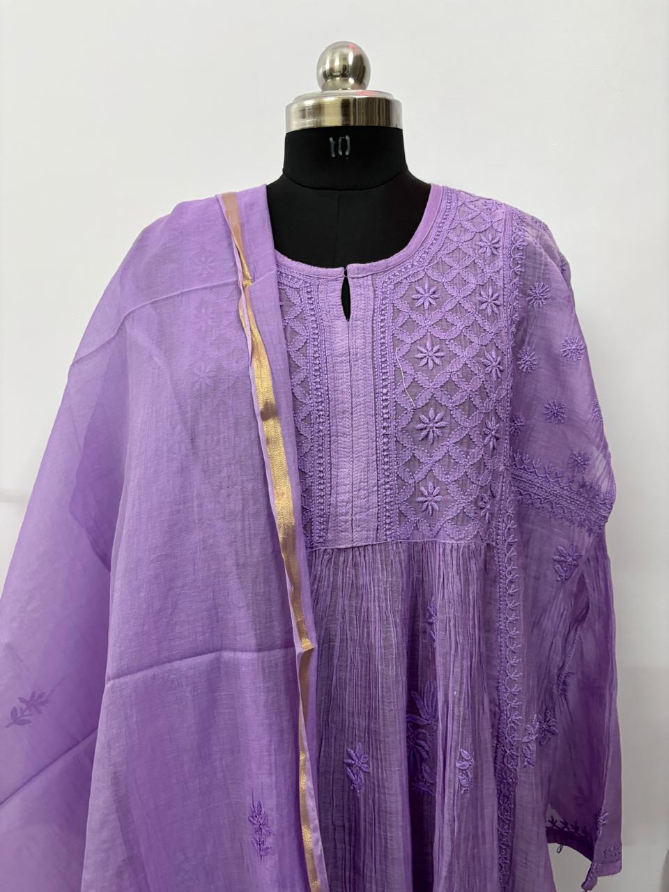 Lavender Noor- Pure Mul Chanderi Semi-Stitched Suit