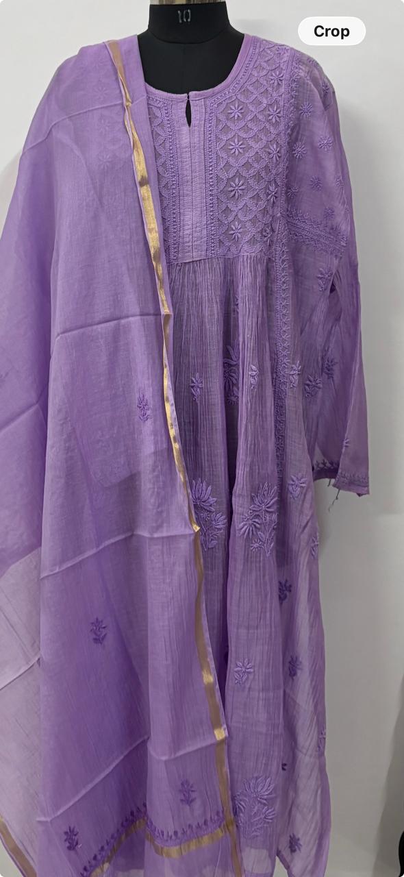 Lavender Noor- Pure Mul Chanderi Semi-Stitched Suit