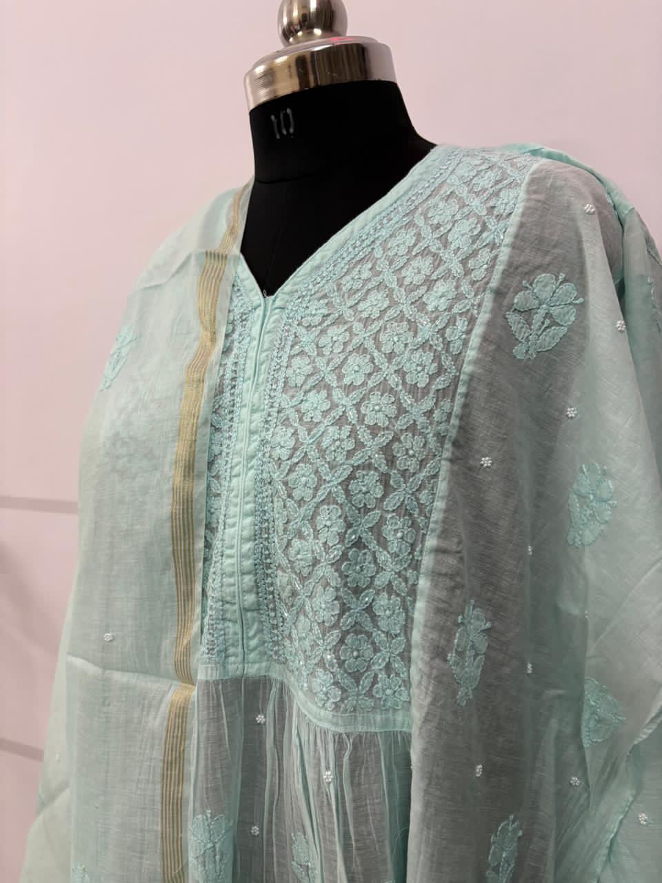 Noor Ferozi – Semi Stitched Mul Chanderi Kurta Dupatta Set