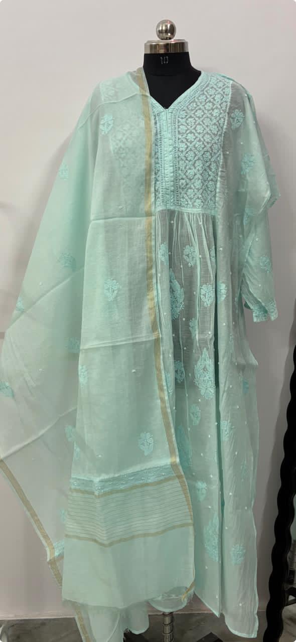 Noor Ferozi – Semi Stitched Mul Chanderi Kurta Dupatta Set