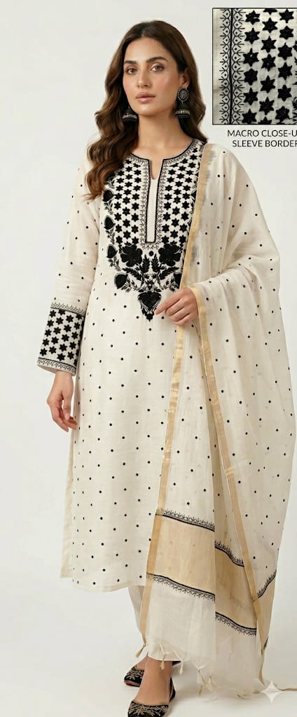 Noor-e-Siyah – Pure Mul Chanderi Unstitched 2 Piece Suit
