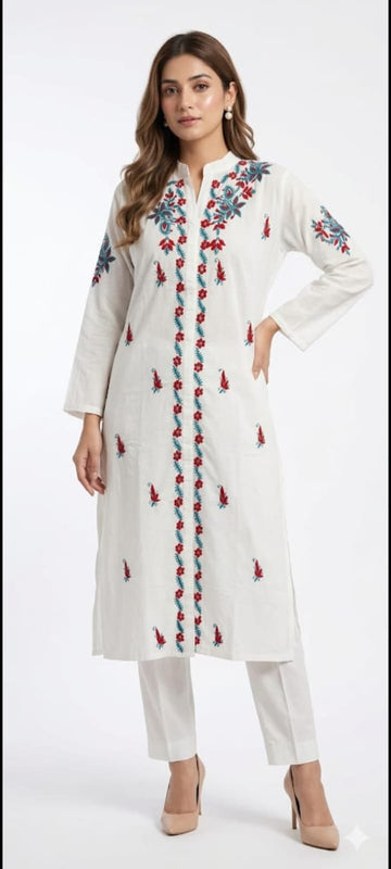 Gulrukh Bloom – Hand Embroidered Mul Cotton Kurta