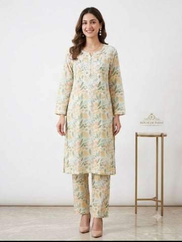 Meadow Bloom – Printed Chikankari Co-Ord Set